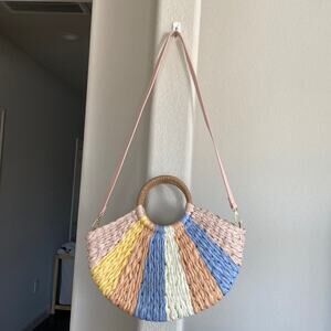 Grossi woven shoulder straw handbag summer vacation beach bohemian pastel